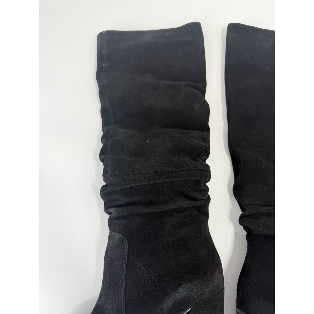 Steve Madden 7M Black Suede Leather Knee High Boots Block Heel Slouchy Moto - Picture 4 of 9